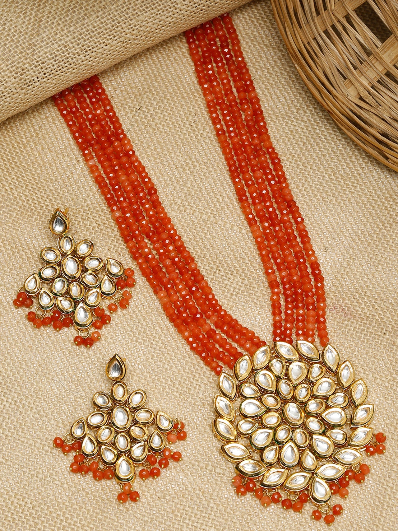 Kundan Neckpiece With Earrings - Ruby Raang - Distacart