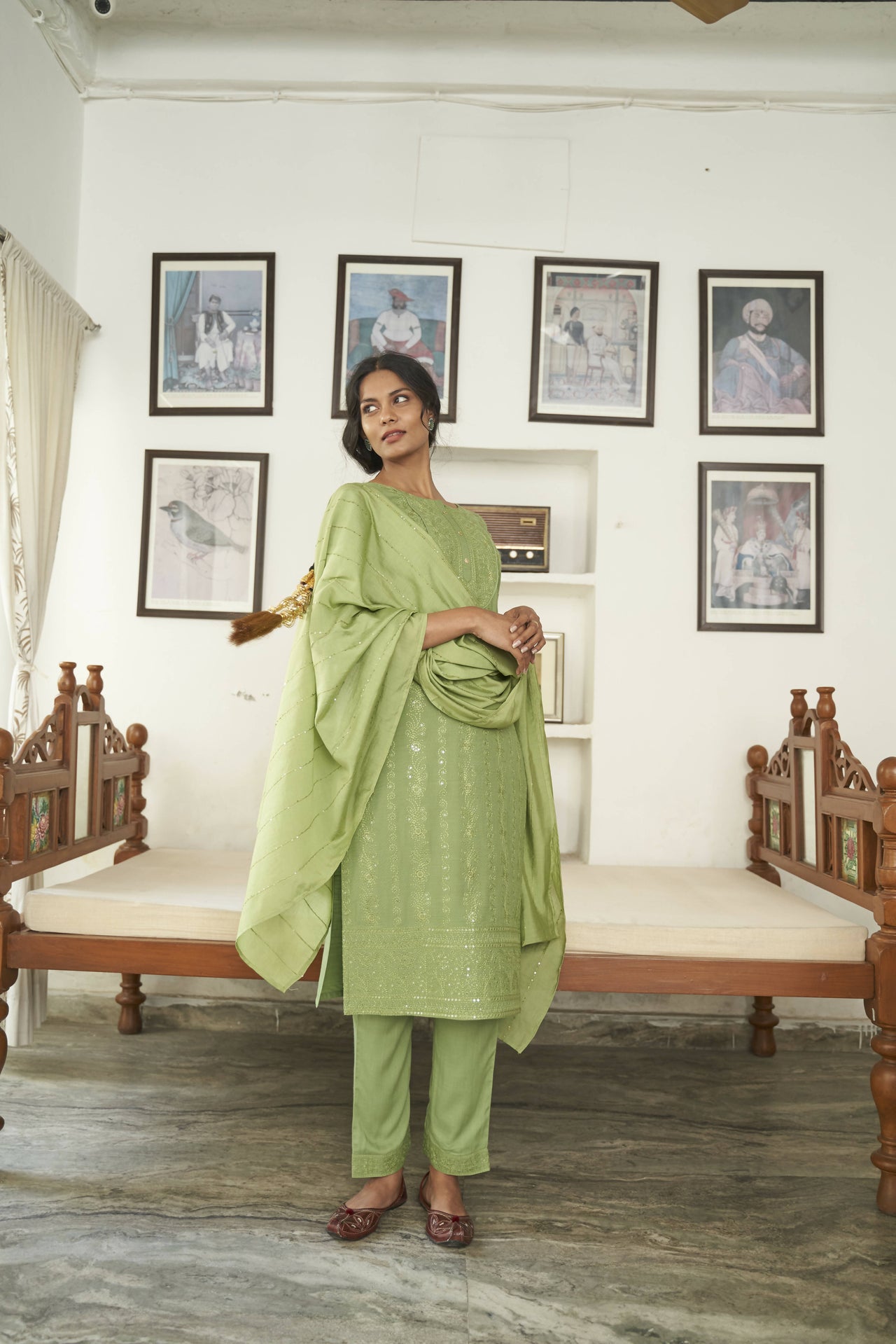 Green Rayon Sequence Embroidery work Straight kurta with Pant & Dupatta - Akashara - Distacart