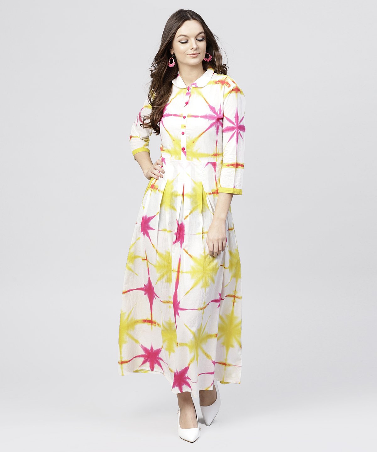 Buy NOZ2TOZ Multi Tie And Dyed Shirt Collar Maxi Dress With Box