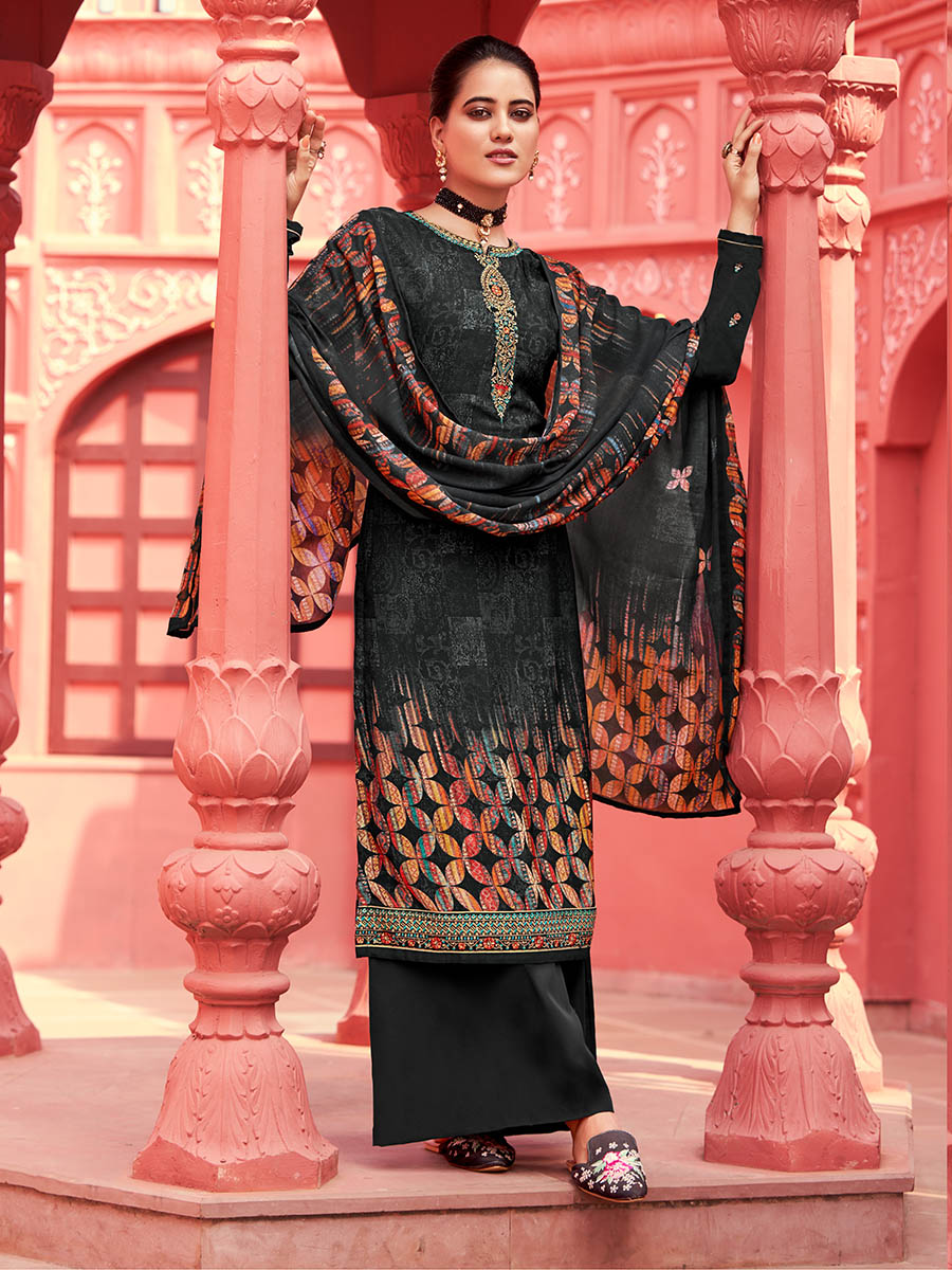 Buy Myra Black Digital Print French Crepe Palazzo Suit Online at Best Price