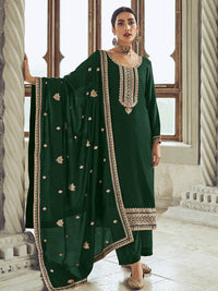 Thumbnail for Myra Bottle Green Premium Silk Embroidered Pant Style Suit - Distacart