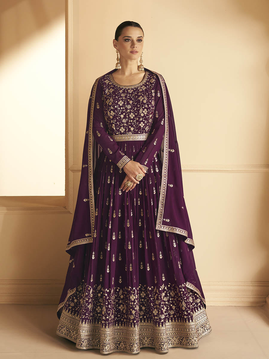 Myra palatinate Georgette Embroidered Designer Palazzo Suit - Distacart