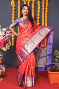 Thumbnail for Aastha Fashion Red Woven Kanjivaram Silk Saree with Blouse - Distacart