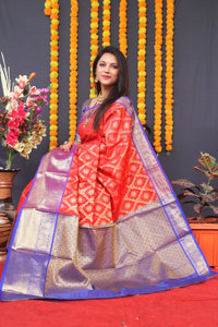 Thumbnail for Aastha Fashion Red Woven Kanjivaram Silk Saree with Blouse - Distacart
