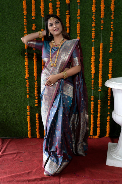 Aastha Fashion Grey Woven Banarasi Silk Saree with Blouse - Distacart