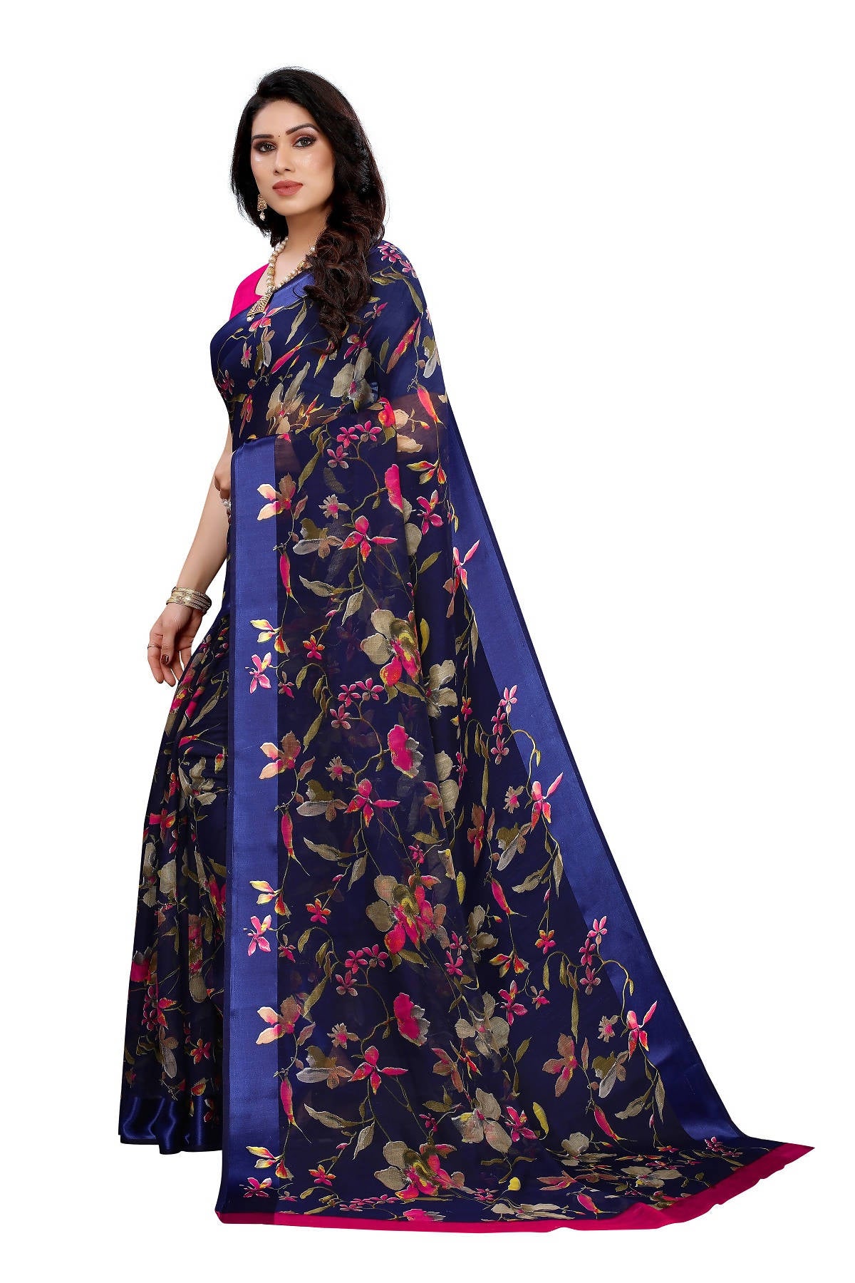 Vamika Navy Linen Satin Patta Saree (MANSI NAVY) - Distacart