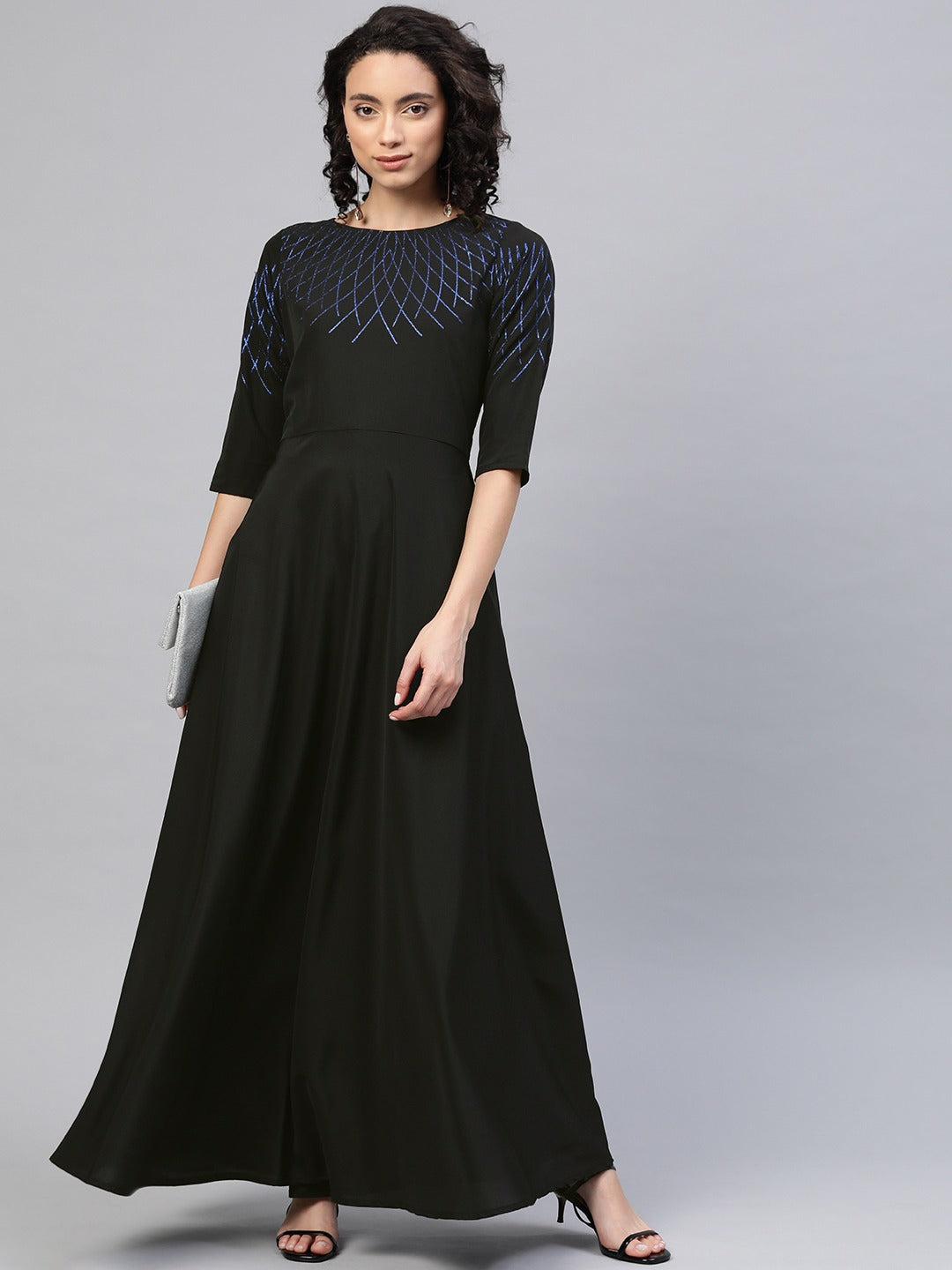 PRINCE HANDLOOM Women Fit and Flare Black Dress - Buy PRINCE HANDLOOM Women  Fit and Flare Black Dress Online at Best Prices in India | Flipkart.com