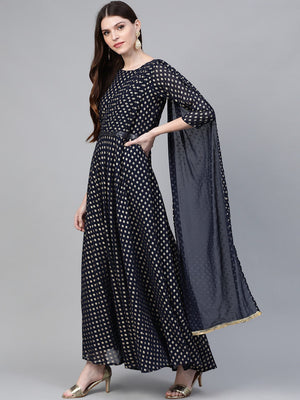 Buy Ahalyaa Green & Mustard Yellow Solid Maxi Dress With Attached Dupatta  Online at Best Price | Distacart