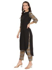 Thumbnail for Ahalyaa Women Black & Golden Printed High Low Kurta With Trouser