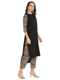 Thumbnail for Ahalyaa Women Black & Golden Printed High Low Kurta With Trouser