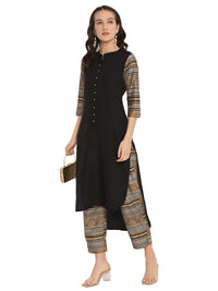 Thumbnail for Ahalyaa Women Black & Golden Printed High Low Kurta With Trouser