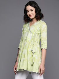 Thumbnail for Ahalyaa Floral Printed Cotton Tunic With Lace Inserts Detail - Distacart