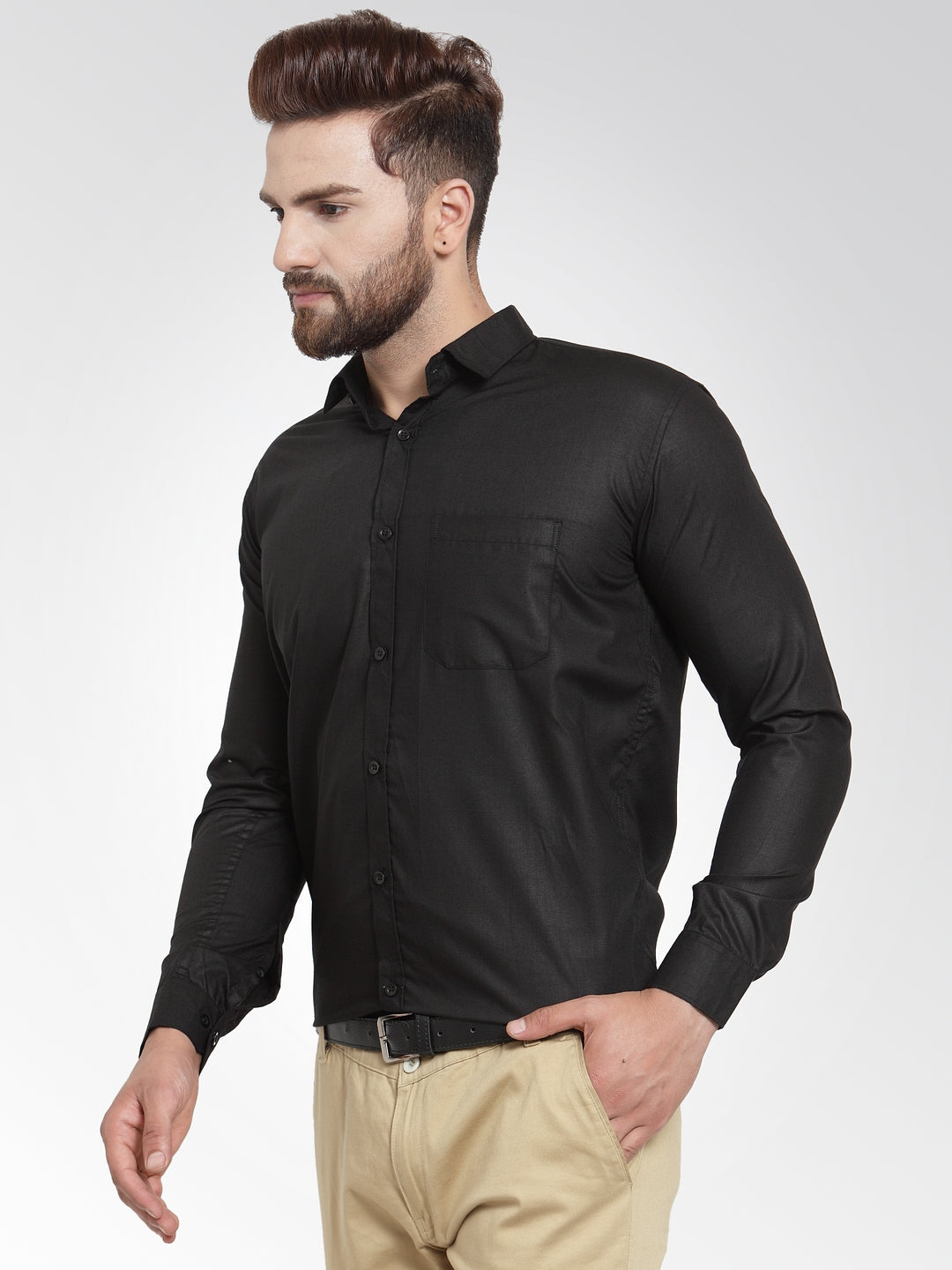 Jainish Men's Cotton Solid Black Formal Shirt's ( SF 361Black ) - Distacart