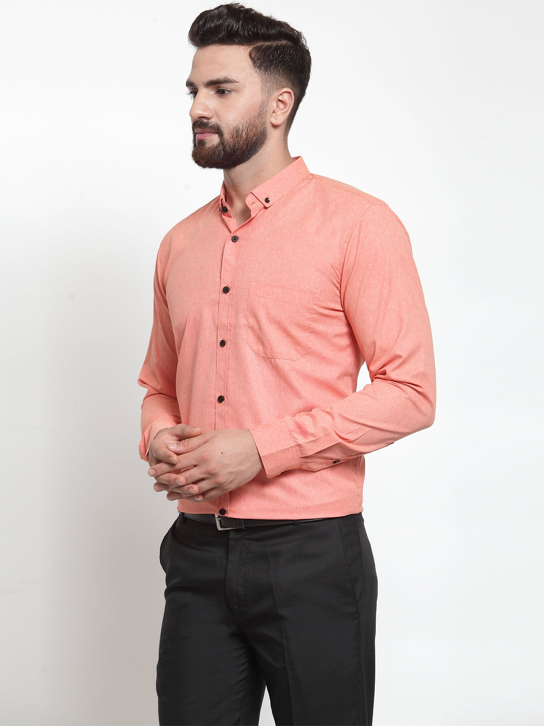 Jainish Peach Men's Cotton Solid Button Down Formal Shirts ( SF 734Peach ) - Distacart