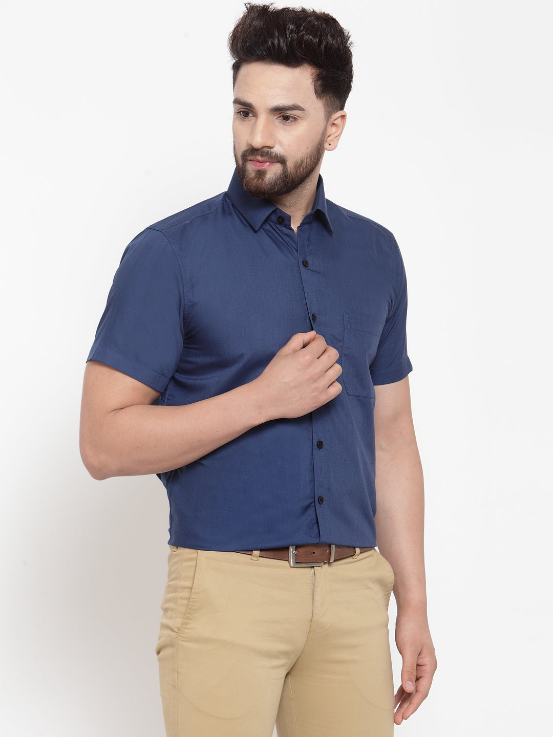 Navy blue best sale shirt half sleeve