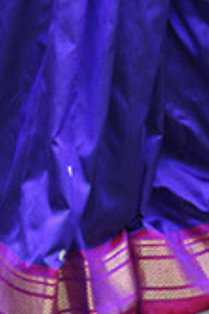 Pure Silk Handloom Yeola Paithani - Traditional Double Pallu - Dark Blue  with Purple border