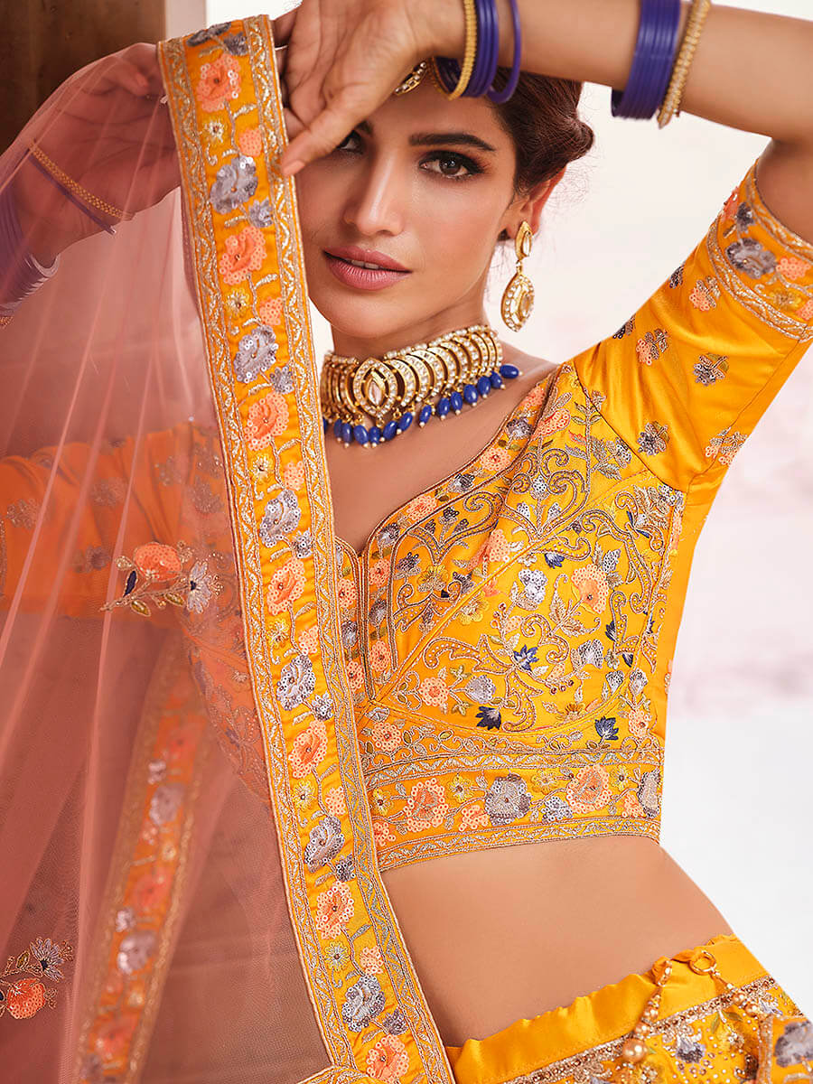 Buy Harlow yellow lehenga with a blouse and dupatta.