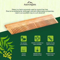 Thumbnail for Aravi Organic Neem Wood Comb Fine and Wide Tooth - Distacart