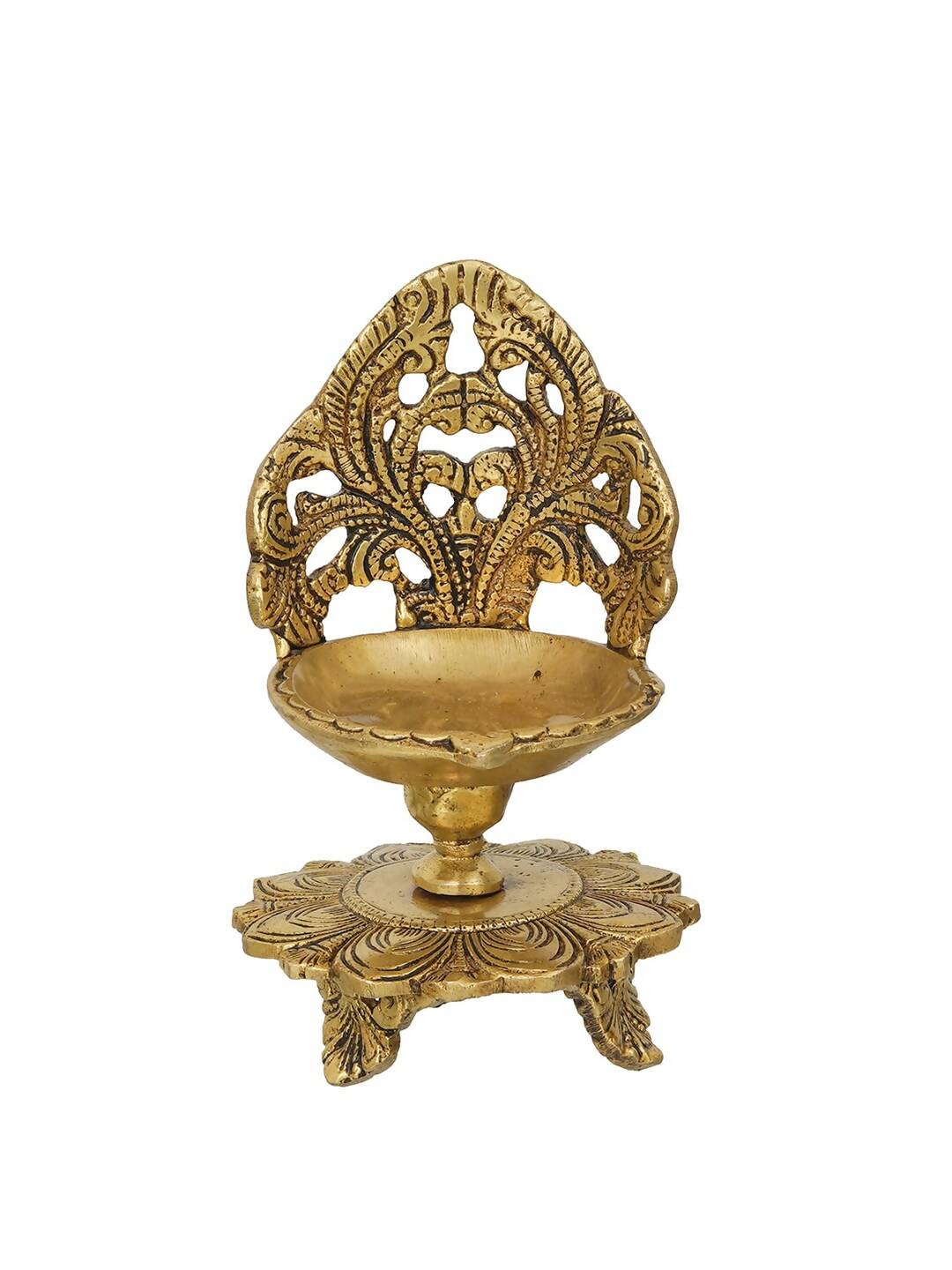 eCraftIndia Golden Decorative Handcrafted Brass Diya Stand - Distacart