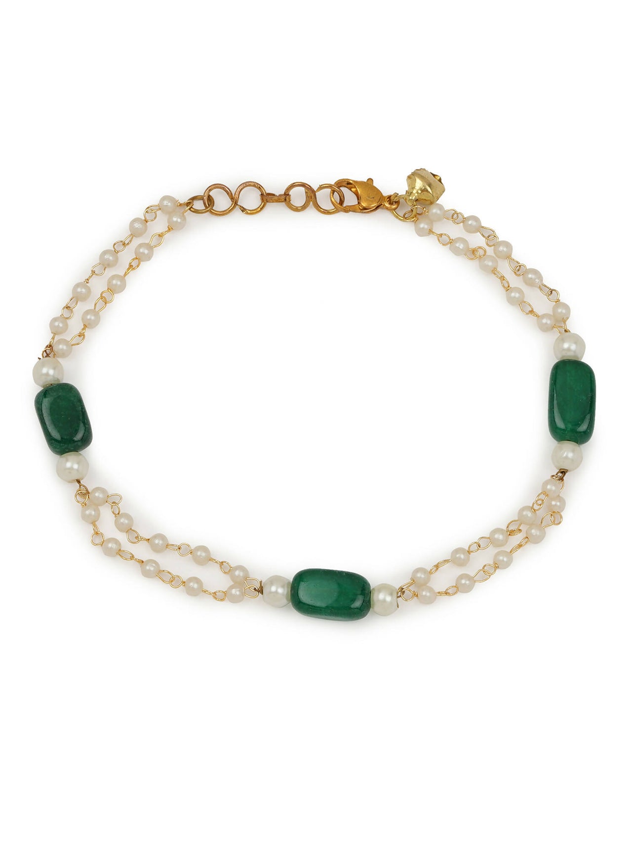 Gold-Plated White Green Pearl Beaded Anklets - Ruby Raang - Distacart