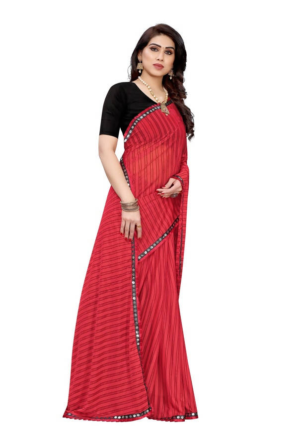 Vamika Red Malai Silk Printed Saree (Zigzag Red)