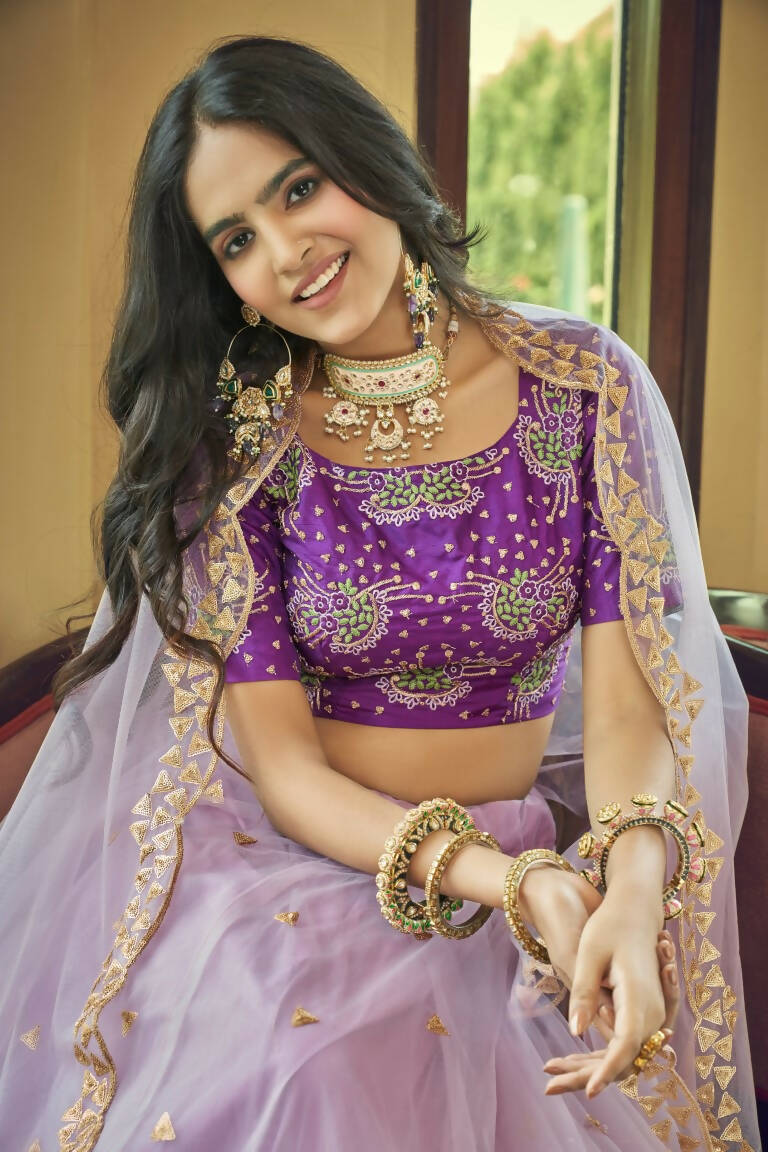 Aastha Fashion Women's Purple Heavy Nylon Net Thread & Sequins Embroidery Wedding Lehenga Choli - Distacart