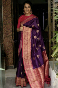 Thumbnail for DEIANA'S Beautiful Golden Jari with New Design Soft Lichi Silk Saree - Purple - Distacart