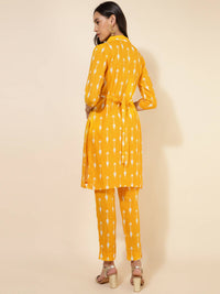 Thumbnail for Janasya Women's Yellow Cotton Ikkat Printed Casual Straight Co-ords - Distacart