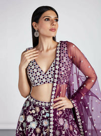 Thumbnail for House of Panchhi Burgundy Net heavy Sequinse embroidery Semi-Stitched Lehenga choli & Dupatta - Distacart