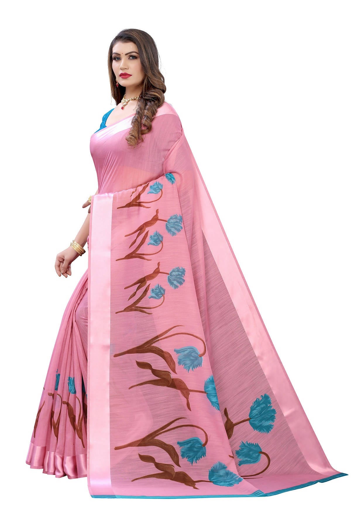 Vamika Pink Linen Satin Patta Saree (VANI PINK) - Distacart