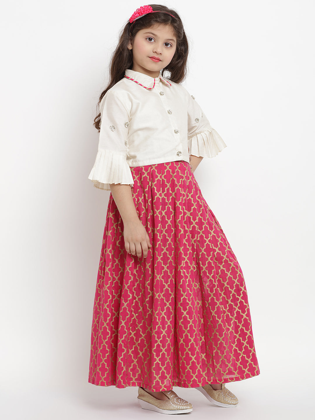 Kids Girls Taffeta Silk | Full Stitched | Embroidered Crop Top With Lehenga  Set | Kaaludii