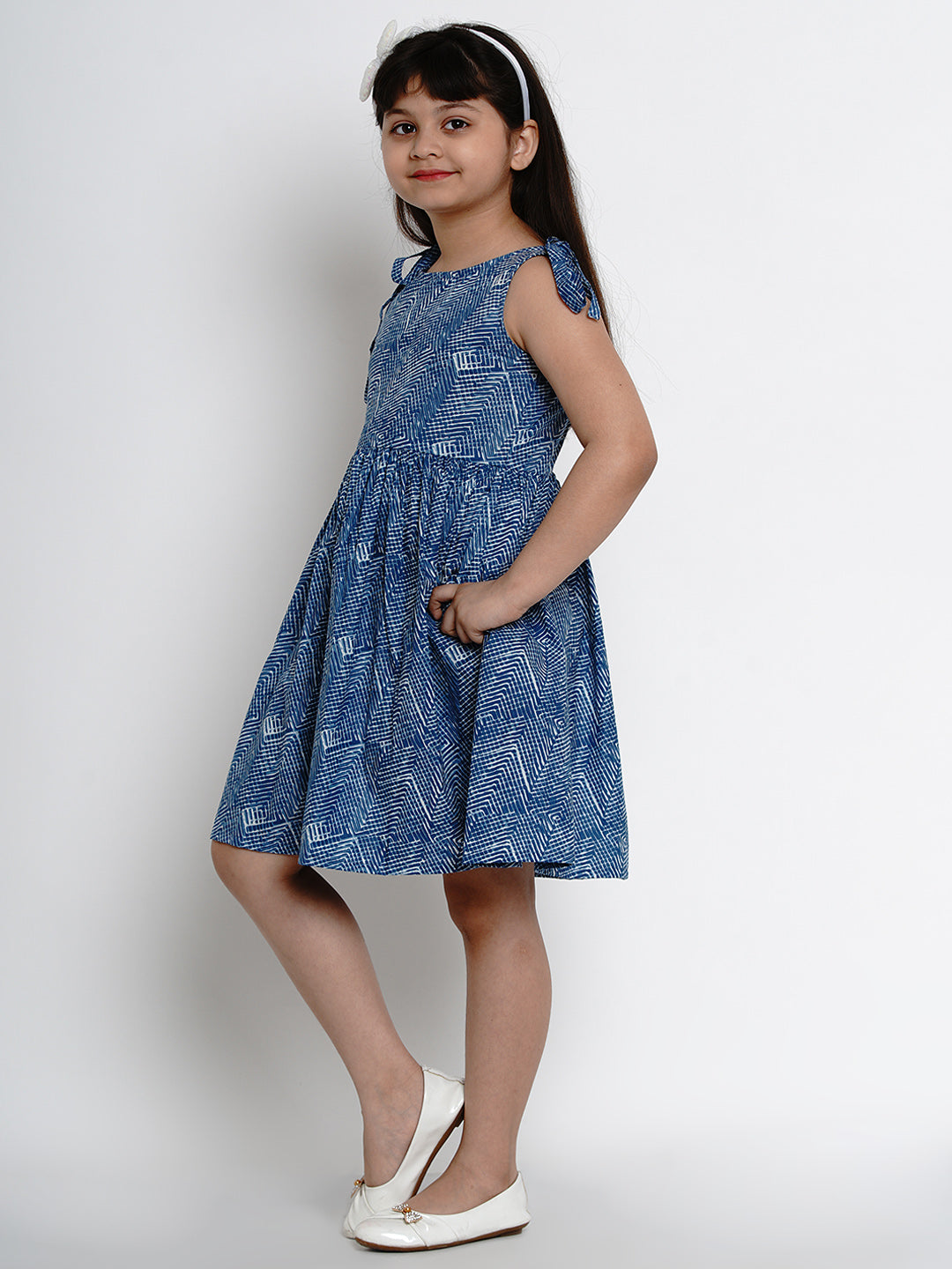 Buy Girls Blue Printed Fit And Flare Dress For Kids - Bhama Online At 