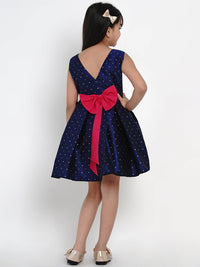 Thumbnail for Girls Navy Blue Woven Design A-Line Fit And Flare Dress for Kids - Bhama - Distacart