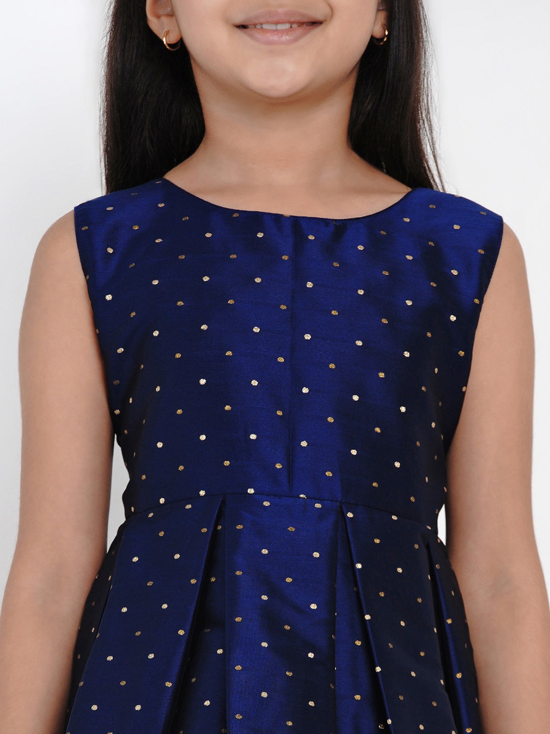 Girls Navy Blue Woven Design A-Line Fit And Flare Dress for Kids - Bhama - Distacart