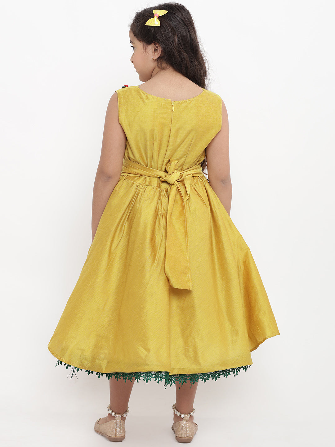 Girls Yellow Embellished Fit and Flare Dress for Kids - Bhama - Distacart