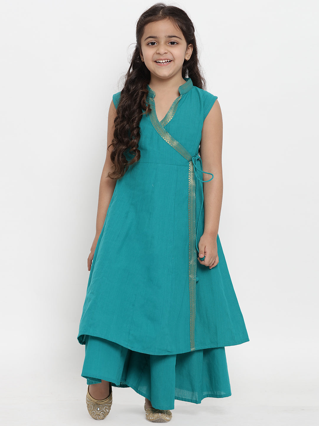 Girls Teal Green Solid Kurta with Palazzos for Kids - Bhama - Distacart