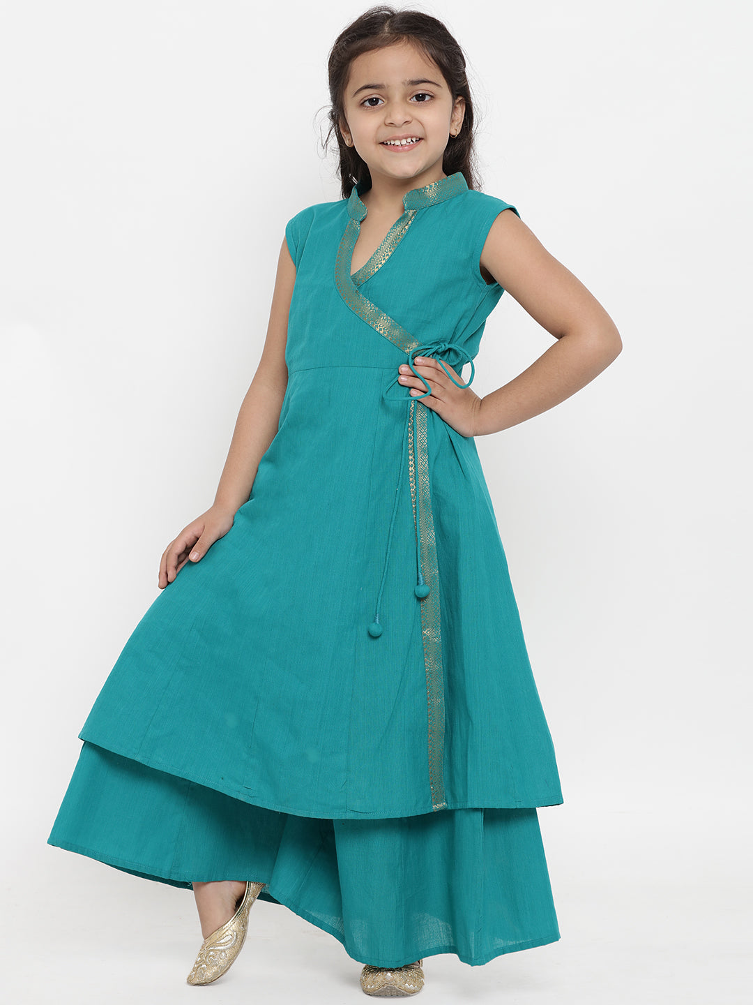 Girls Teal Green Solid Kurta with Palazzos for Kids - Bhama - Distacart