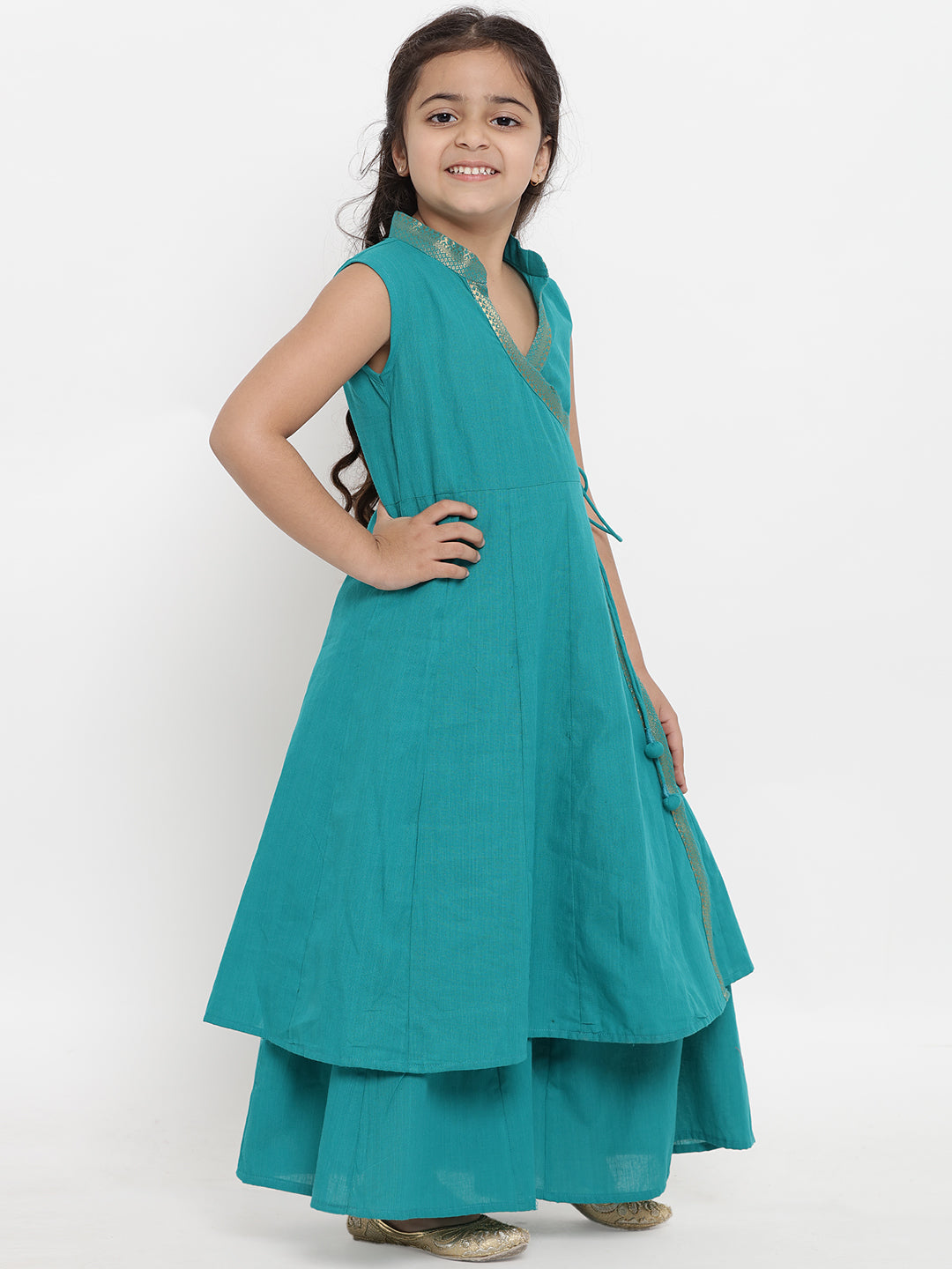 Girls Teal Green Solid Kurta with Palazzos for Kids - Bhama - Distacart