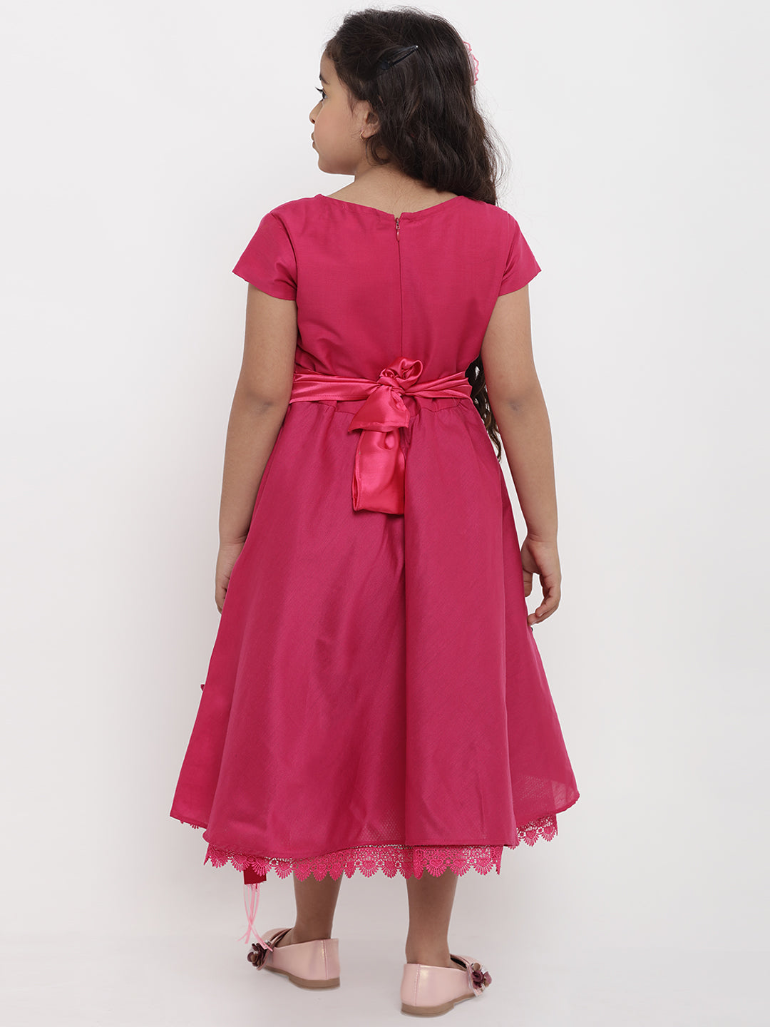 Girls Pink Floral Embroidered Fit and Flare Dress for Kids - Bhama - Distacart