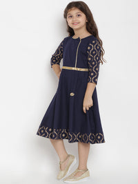 Thumbnail for Girls Solid Navy Blue A-Line Dress for Kids - Bhama - Distacart