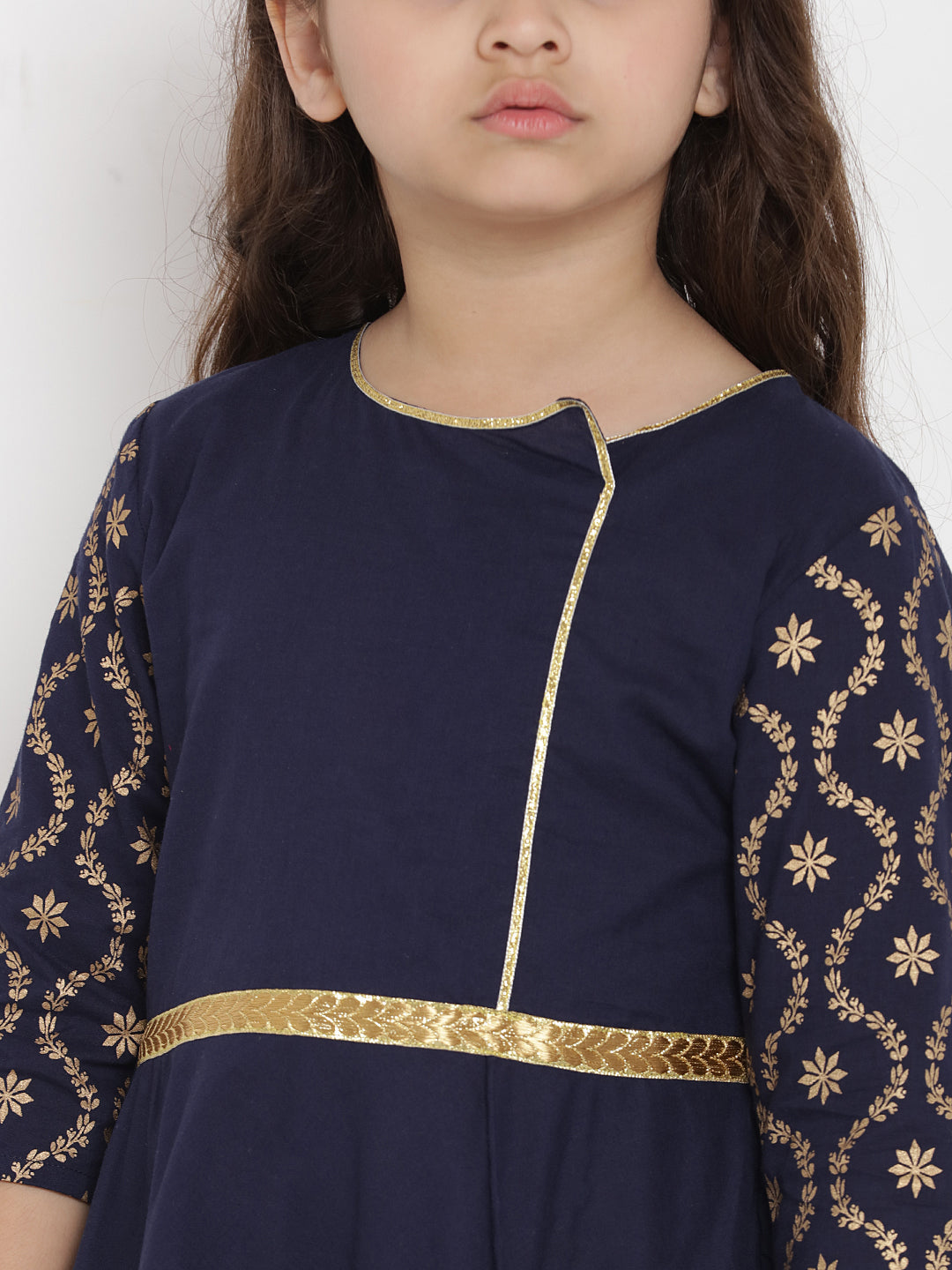 Girls Solid Navy Blue A-Line Dress for Kids - Bhama - Distacart