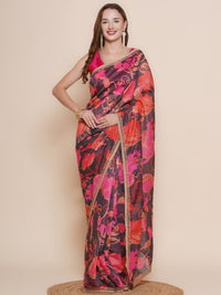 Thumbnail for Women's Black Multi Floral Printed Chanderi Sarees with Embellished border - Bhama - Distacart