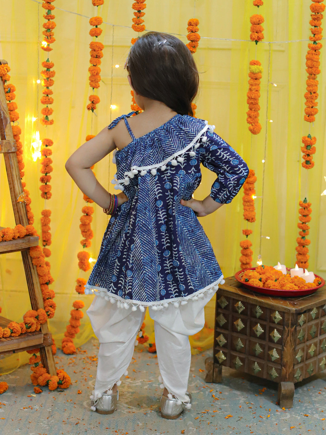 Buy NOZ2TOZ Kids Girls Pure Cotton Printed One Sleeve Ruffle Kurti with  Dhoti- Indo Western Clothing Sets - Blue Online at Best Price