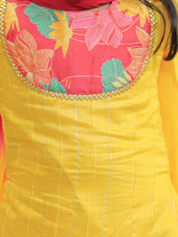 Thumbnail for NOZ2TOZ Kids Girls Ethic Traditional Indian Festive Chanderi Kurta with Printed Salwar and Dupatta - Yellow - Distacart