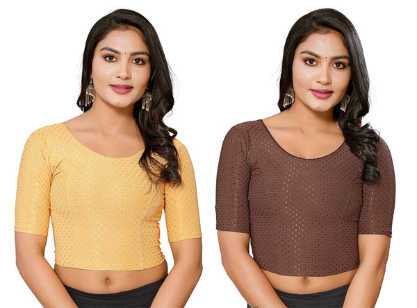 Malishka Women's Lycra Readymade Blouse Combo Pack - Beige & Brown - Distacart