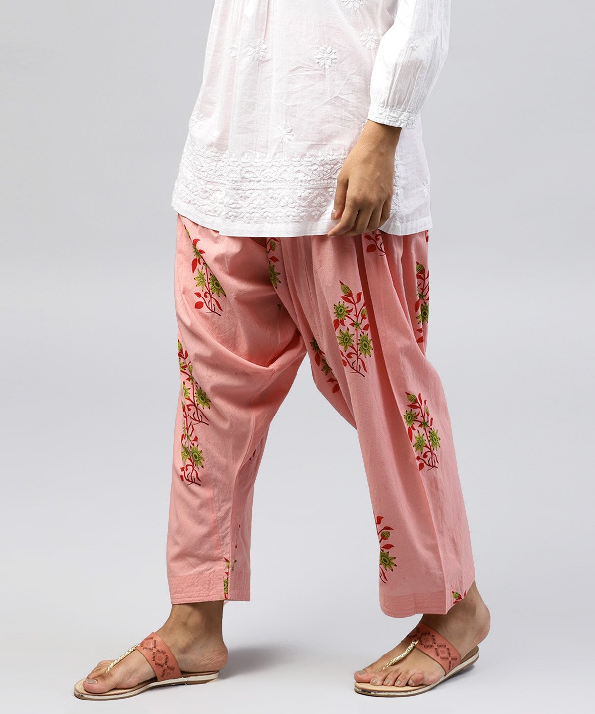 Buy best Women's peach printed cotton pants online at best prices