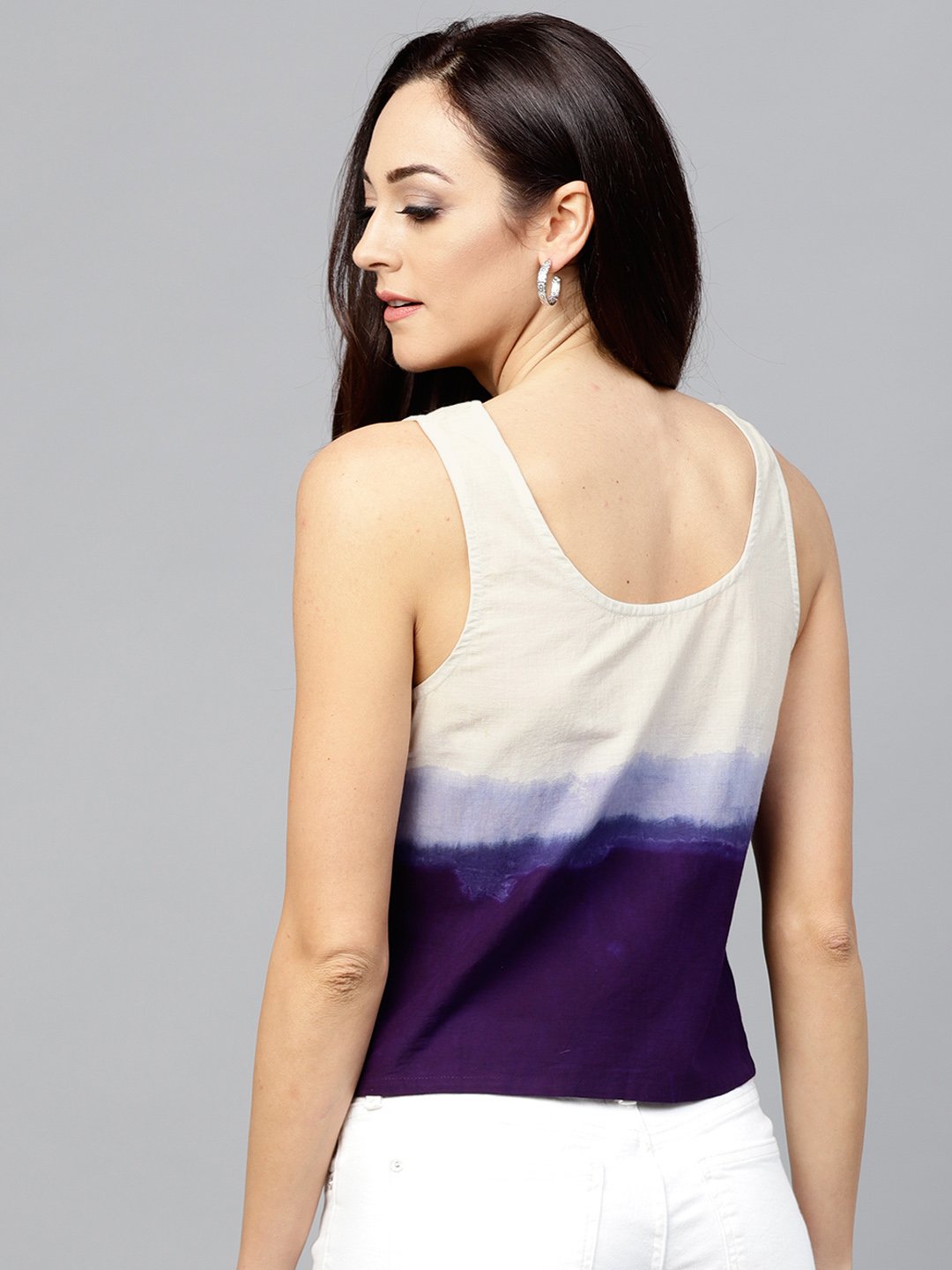 Buy NOZ2TOZ Navy Blue Sleeveless Ombre Dyed Top With Round Neck
