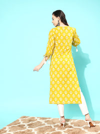 Thumbnail for Wahe-NOOR Women Yellow Straight Kurta With Three Quarter Sleeves - Distacart