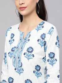 Thumbnail for NOZ2TOZ Women Off White Printed Straight Tunic With Three Quarter Sleeves - Distacart
