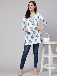 Thumbnail for NOZ2TOZ Women Off White Printed Straight Tunic With Three Quarter Sleeves - Distacart